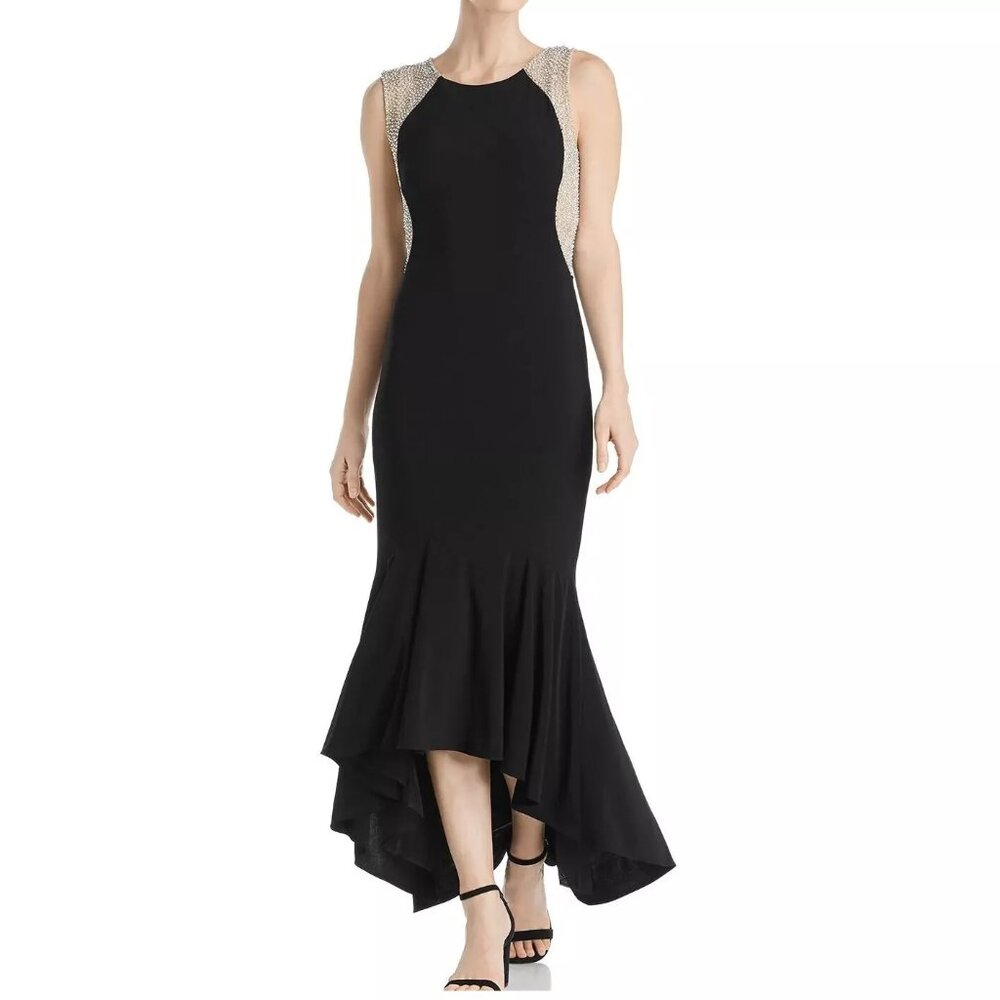 Avery G Womens 10 Black Nude Bedazzled Sleeveless Gown Dress NWT CZ77